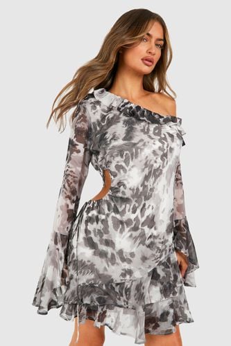 Womens Chiffon Leopard Print Ruffle Mini Dress - - 16 - boohoo - Modalova