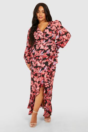 Womens Plus Floral Ruffle Wrap Maxi Dress - - 18 - boohoo - Modalova