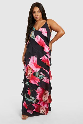 Womens Plus Ruffle Print Strap Maxi Dress - - 22 - boohoo - Modalova