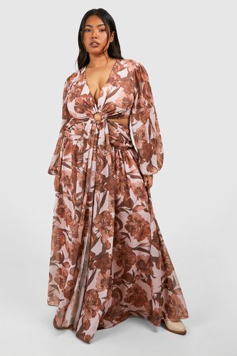 Womens Plus Floral Print Chiffon Cut Out Maxi Dress - - 18 - boohoo - Modalova