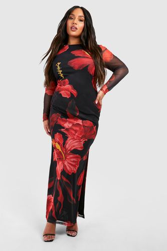 Womens Plus Floral Mesh Long Sleeve Maxi Dress - - 18 - boohoo - Modalova