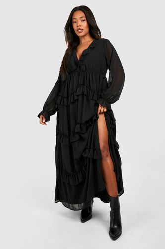 Womens Plus Frill Plunge Ruffle Maxi Dress - - 20 - boohoo - Modalova