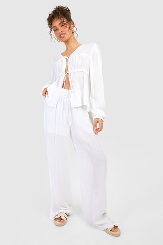 Womens Cheesecloth Wide Leg Trouser - - 12 - boohoo - Modalova