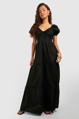 Womens Linen Puff Sleeve Maxi Dress - - 10 - boohoo - Modalova