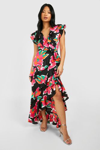 Womens Petite Bold Floral Wrap Ruffle Maxi Dress - - 10 - boohoo - Modalova