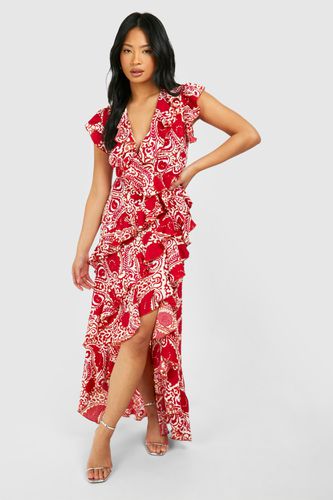 Womens Petite Tile Print Wrap Ruffle Maxi Dress - - 10 - boohoo - Modalova