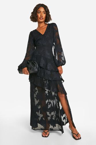 Womens Tall Burnout Floral Frill Detail Maxi Dress - - 10 - boohoo - Modalova