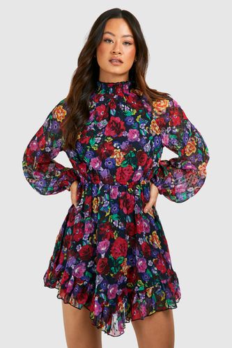 Womens Tall Floral Print Chiffon High Neck Smock Dress - - 10 - boohoo - Modalova