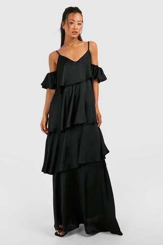 Womens Tall Satin Tiered Ruffle Maxi Dress - - 14 - boohoo - Modalova