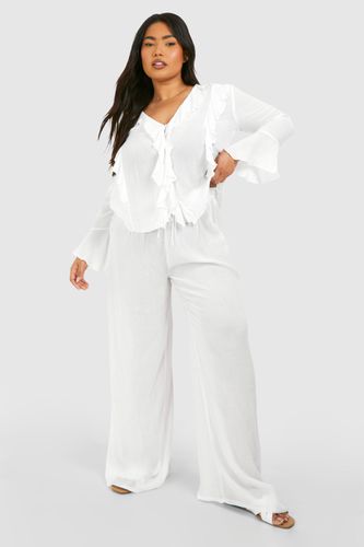 Womens Plus Cheesecloth Wide Leg Trouser - - 26 - boohoo - Modalova