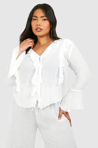 Womens Plus Cheesecloth Ruffle Detail Flare Sleeve Blouse - - 22 - boohoo - Modalova
