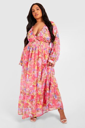 Womens Plus Woven Floral Print Shirred Waist Detail Maxi Dress - - 18 - boohoo - Modalova