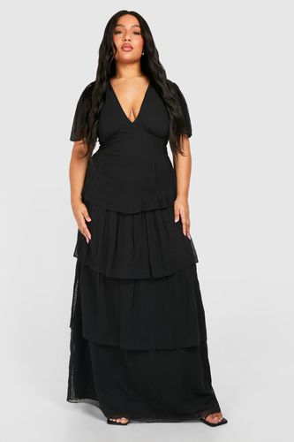 Womens Plus Woven Angel Sleeve Tiered Maxi Dress - - 16 - boohoo - Modalova