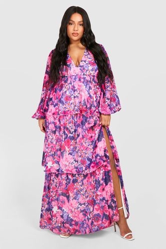 Womens Plus Woven Floral Print Plunge Ruffle Detail Maxi Dress - - 16 - boohoo - Modalova