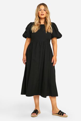Womens Plus Linen Feel Puff Sleeve Midi Dress - - 18 - boohoo - Modalova