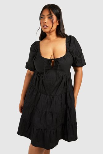 Womens Plus Woven Puff Sleeve Tiered Mini Smock Dress - - 18 - boohoo - Modalova