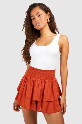 Womens Shirred Waist Flippy Linen Short - - 14 - boohoo - Modalova