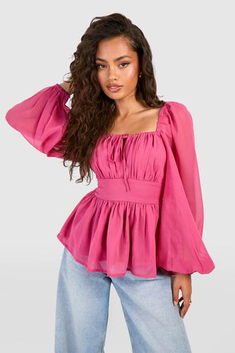 Womens Chiffon Milkmaid Long Sleeve Top - - 14 - boohoo - Modalova