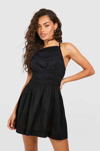 Womens Strappy Linen Shirred Waist Mini Dress - - 12 - boohoo - Modalova