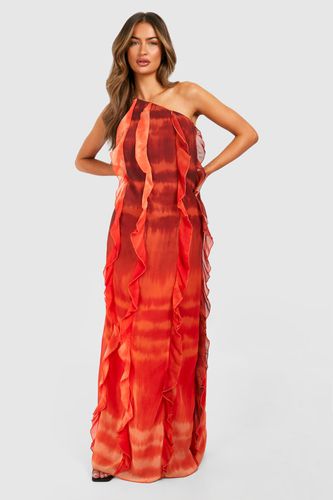 Womens Ombre Print Ruffle Asymmetric Maxi Dress - - 10 - boohoo - Modalova