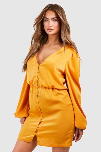 Womens Satin Blouson Sleeve Mini Dress - - 10 - boohoo - Modalova