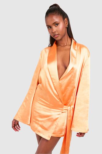 Womens Satin Wrap Shirt Dress - - 14 - boohoo - Modalova