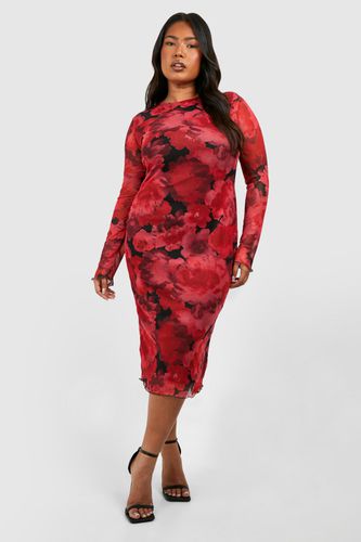 Womens Plus Midi Mesh Printed Dress - - 16 - boohoo - Modalova