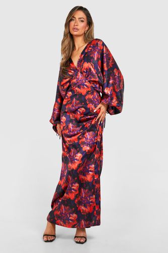 Womens Floral Extreme Batwing Plunge Maxi Dress - - 10 - boohoo - Modalova