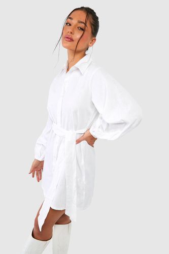 Womens Petite Linen Belted Shirt Dress - - 10 - boohoo - Modalova