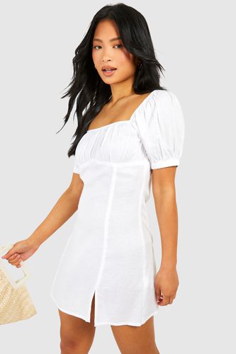 Womens Petite Linen Milkmaid Mini Dress - - 10 - boohoo - Modalova