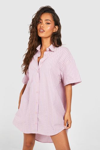 Womens Stripe Short Sleeve Oversized Shirt Dress - - 12 - boohoo - Modalova