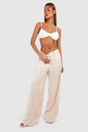 Womens Satin Wide Leg Trousers - - 12 - boohoo - Modalova