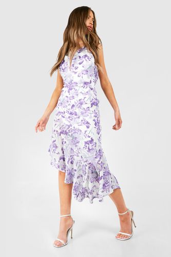 Womens Floral Cowl Back Asymmetric Maxi Dress - - 14 - boohoo - Modalova