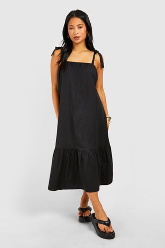 Womens Petite Linen Tie Shoulder Midaxi Dress - - 8 - boohoo - Modalova