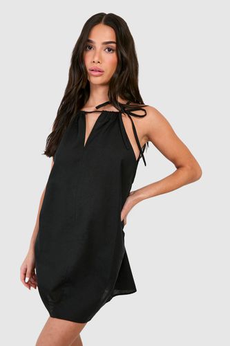 Womens Petite Tie Neck Mini Dress - - 14 - boohoo - Modalova