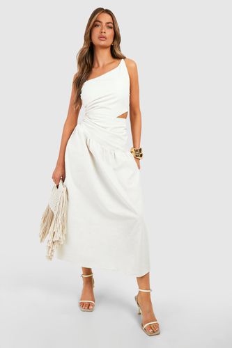 Womens Linen Cut Out Asymmetric Midaxi Dress - - 10 - boohoo - Modalova