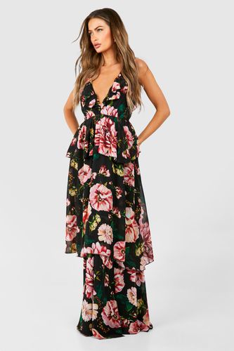 Womens Floral Tiered Ruffle Maxi Dress - - 10 - boohoo - Modalova