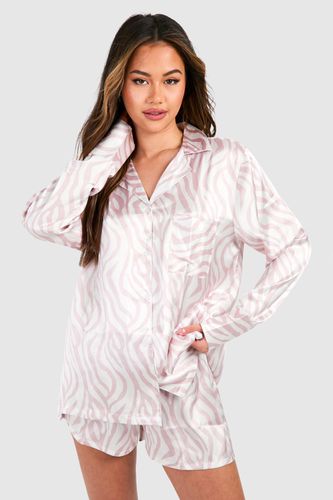 Womens Oversized Tonal Zebra Print Satin Short Pyjama Set - - 12 - boohoo - Modalova