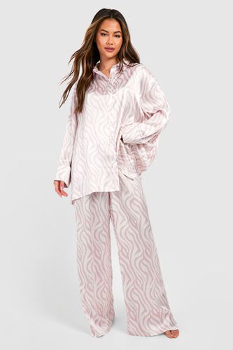 Womens Oversized Tonal Zebra Print Satin Pyjama Set - - 10 - boohoo - Modalova