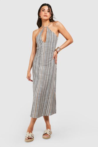 Womens Linen Stripe Halterneck Midaxi Dress - - 12 - boohoo - Modalova