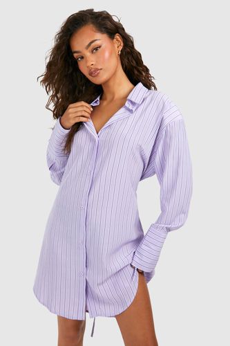 Womens Stripe Cinched Waist Shoulder Pad Shirt Dress - - 12 - boohoo - Modalova