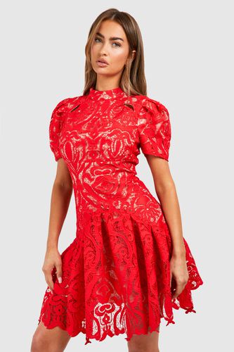 Womens Premium Crochet Lace Puff Sleeve Mini Dress - - 10 - boohoo - Modalova