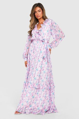 Womens Blurred Floral Print Ruffle Detail Maxi Dress - - 12 - boohoo - Modalova