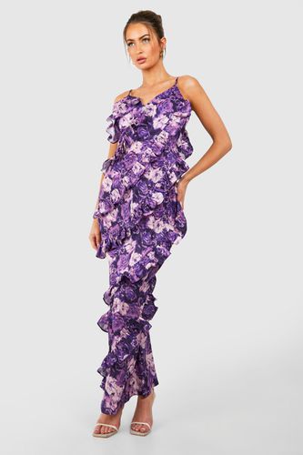 Womens Floral Print Ruffle Detail Maxi Dress - - 12 - boohoo - Modalova