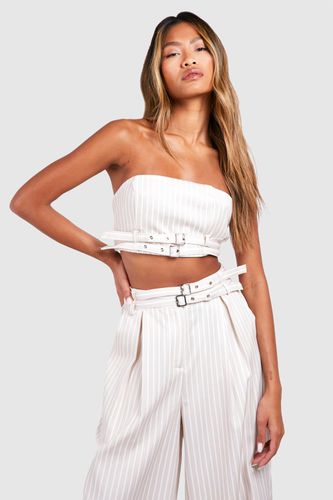 Womens Pinstripe Double Buckle Bandeau - - 6 - boohoo - Modalova