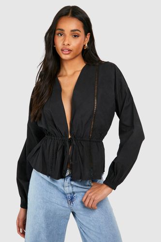 Womens Tall Tie Front Poplin Shirt - - 18 - boohoo - Modalova