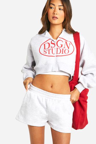 Womens Dsgn Studio Oval Slogan Zip Through Hooded Short Tracksuit - - L - boohoo - Modalova