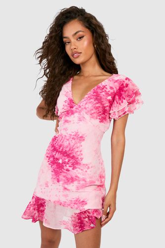 Womens V Neck Floral Ruffle Hem Mini Dress - - 10 - boohoo - Modalova