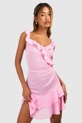 Womens V Neck Ruffle Mini Dress - - 12 - boohoo - Modalova