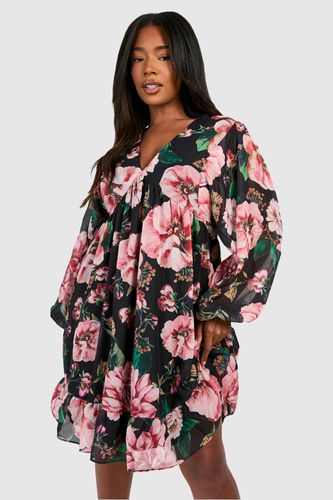 Womens Plus Floral Ruffle Hem Smock Dress - - 18 - boohoo - Modalova